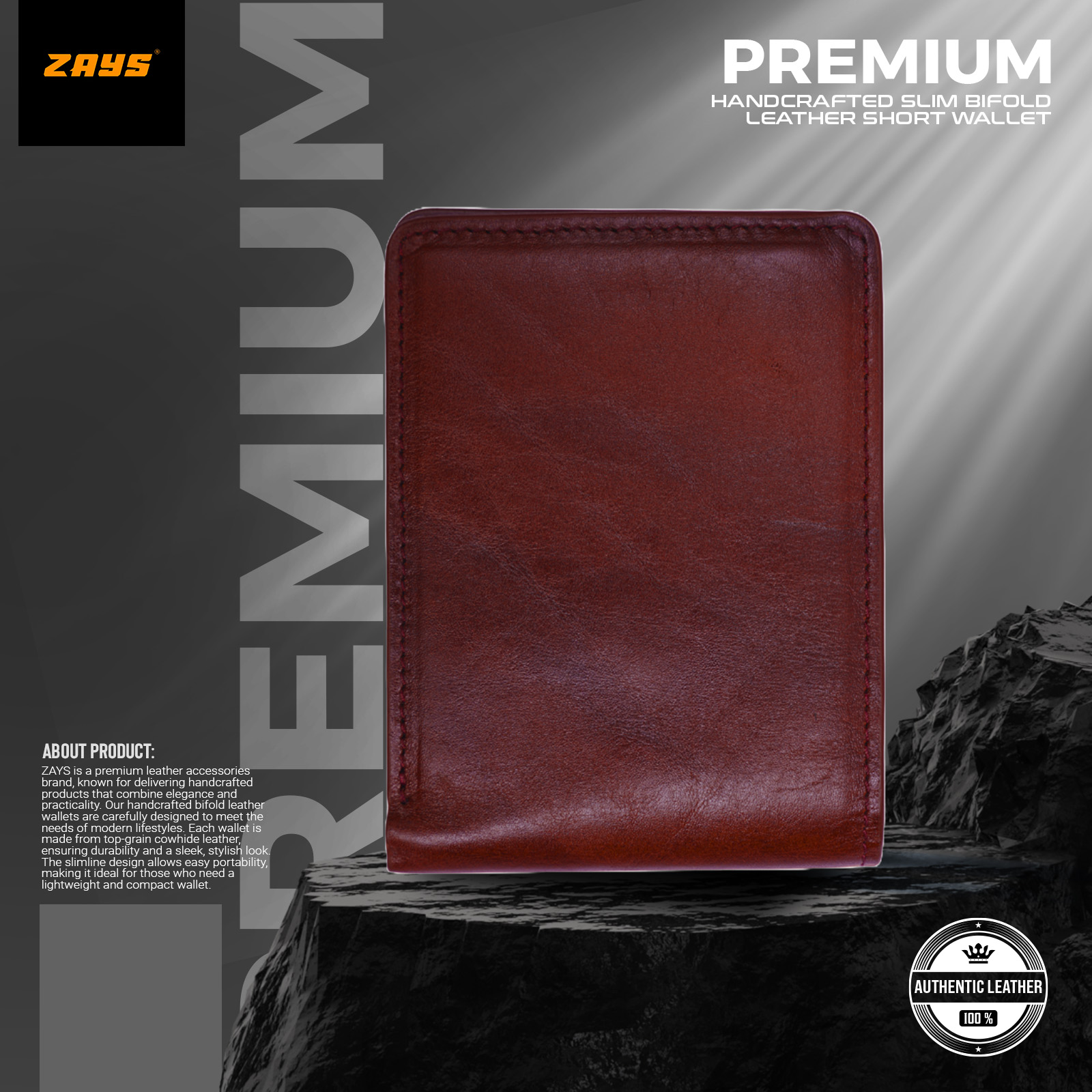 Picture of Zays Handcrafted Premium Eco-Friendly Leather Bifold Wallet – Slim, Durable & Stylish Short Wallet for Unisex – Top-Grain Leather, Compact & Lightweight (Chocolate Color)