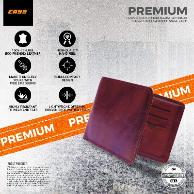 Picture of Zays Handcrafted Premium Eco-Friendly Leather Bifold Wallet – Slim, Durable & Stylish Short Wallet for Unisex – Top-Grain Leather, Compact & Lightweight (Chocolate Color)