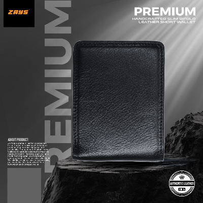 Picture of Zays Handcrafted Premium Eco-Friendly Leather Bifold Wallet – Slim, Durable & Stylish Short Wallet for Unisex – Top-Grain Leather, Compact & Lightweight (Black)
