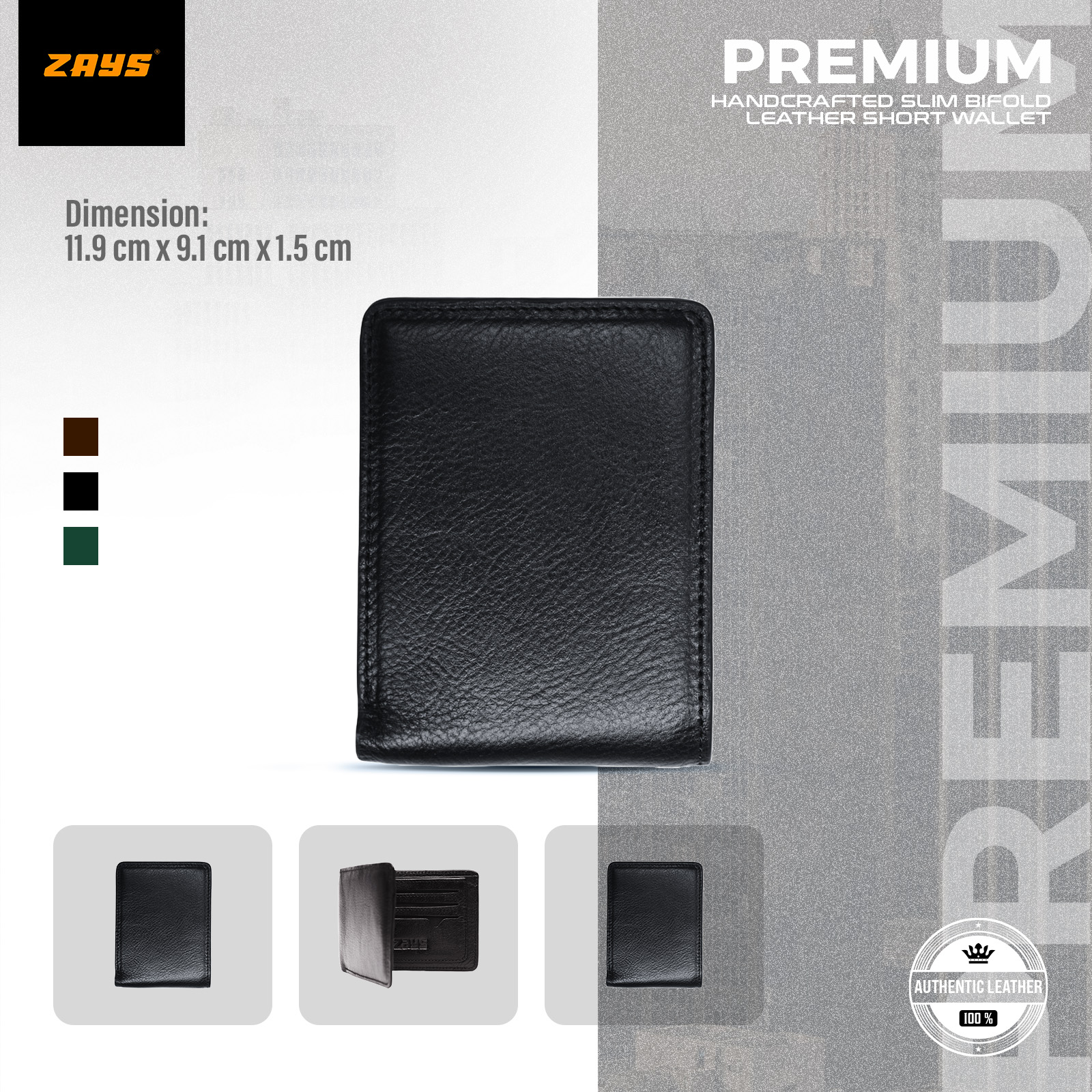 Picture of Zays Handcrafted Premium Eco-Friendly Leather Bifold Wallet – Slim, Durable & Stylish Short Wallet for Unisex – Top-Grain Leather, Compact & Lightweight (Black)