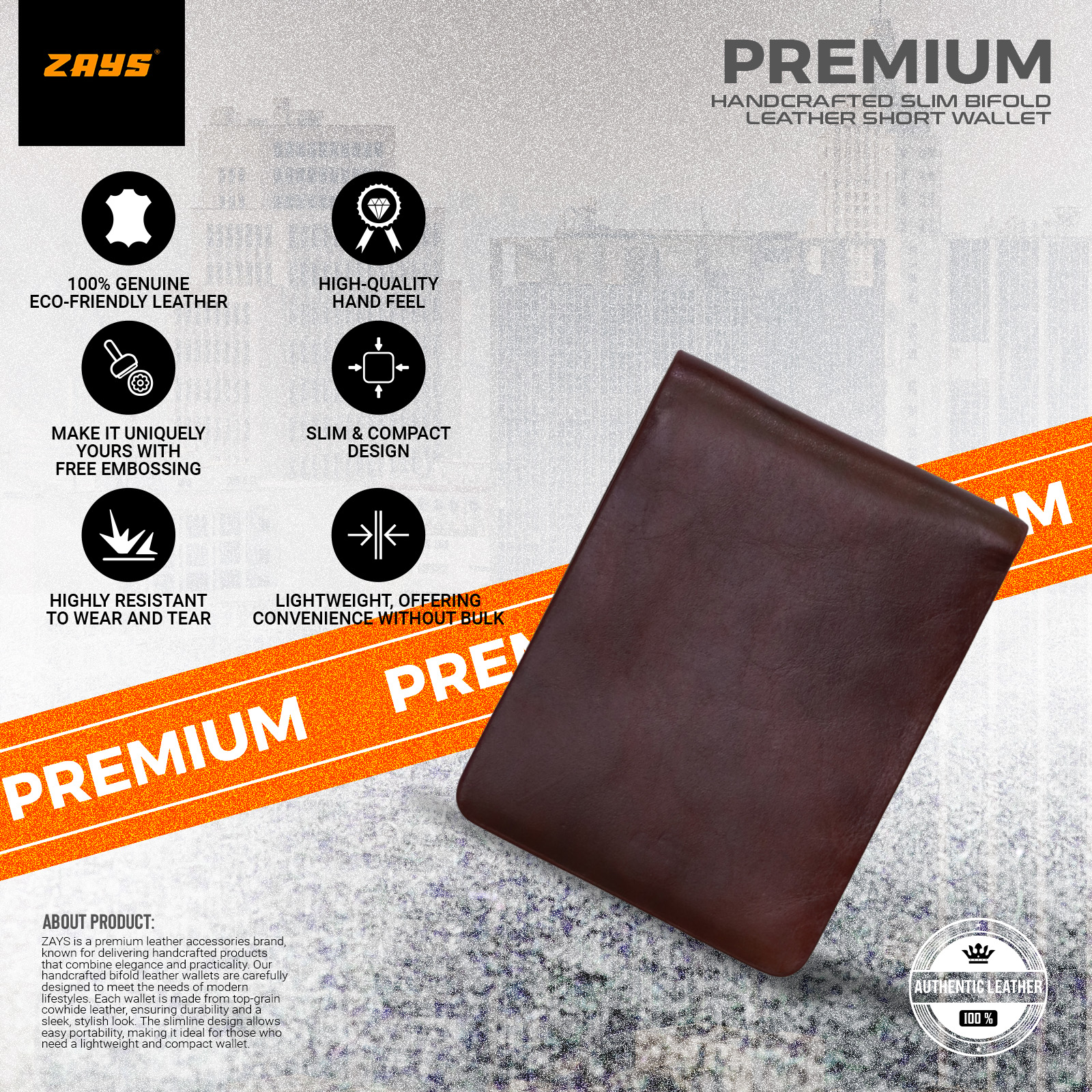 Picture of Zays Premium Handcrafted Slim Bifold Leather Short Wallet for Men & Women - Personalized Top-Grain Leather Wallet - Compact, Durable & Stylish (Chocolate)