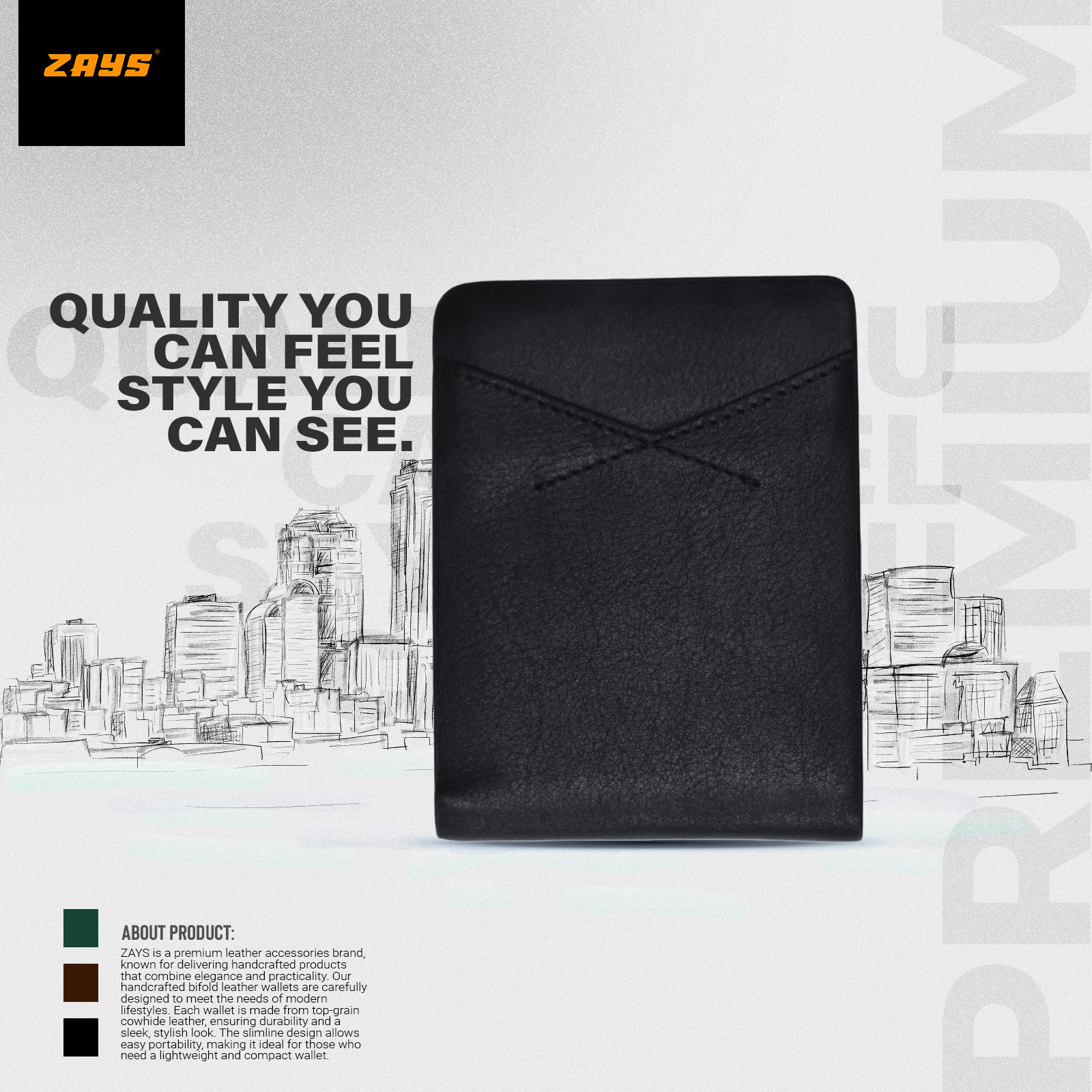 Picture of Zays Premium Handcrafted Slim Bifold Leather Short Wallet for Men & Women - Personalized Top-Grain Leather Wallet - Compact, Durable & Stylish (Black)