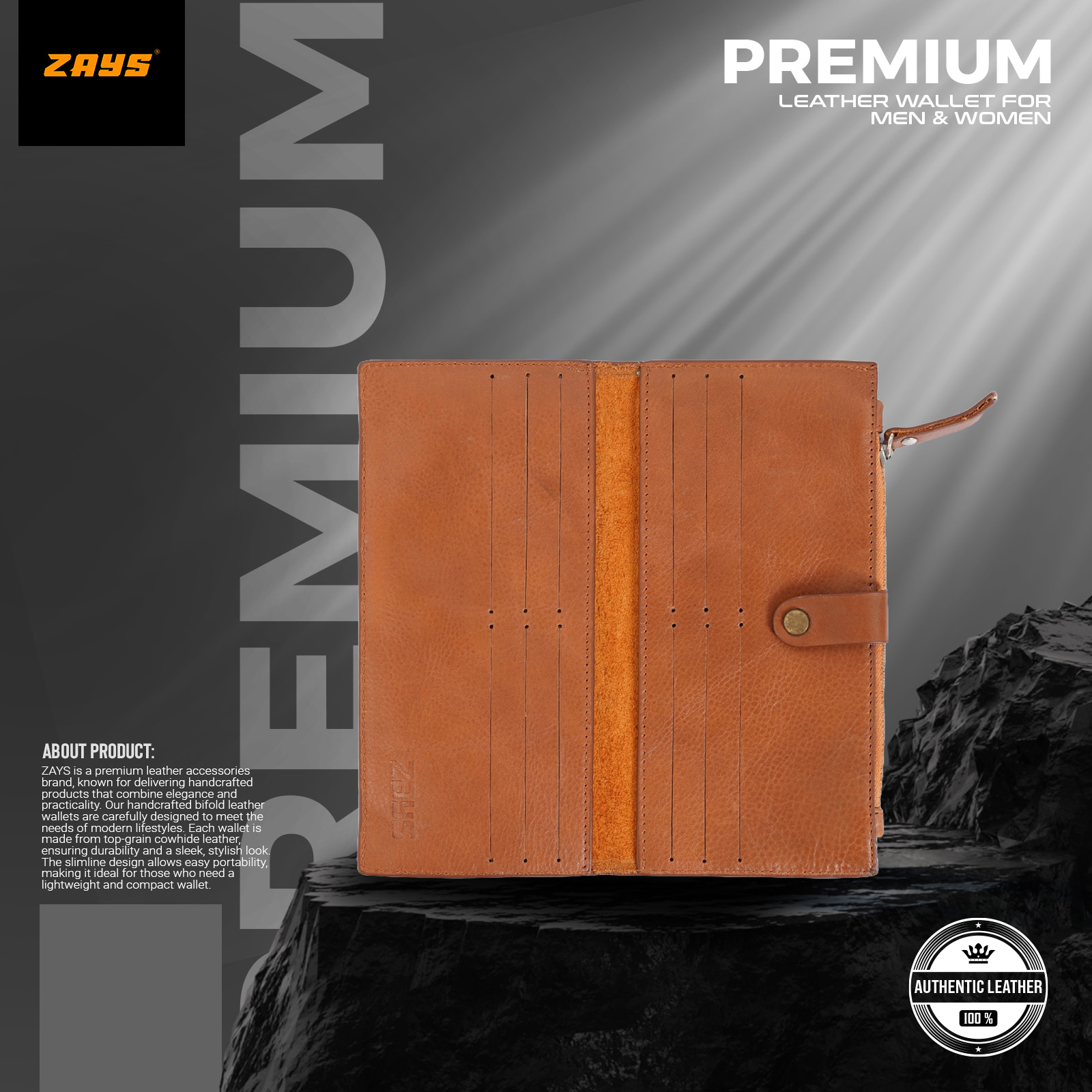 Picture of Zays Premium Leather Wallet for Men & Women – Full Grain Oil Pull Up Leather, 12 Card Slots, YKK Zipper, Stylish & Durable Wallet for Everyday Use