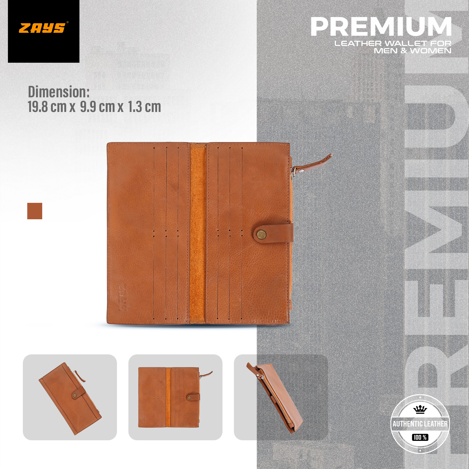 Picture of Zays Premium Leather Wallet for Men & Women – Full Grain Oil Pull Up Leather, 12 Card Slots, YKK Zipper, Stylish & Durable Wallet for Everyday Use