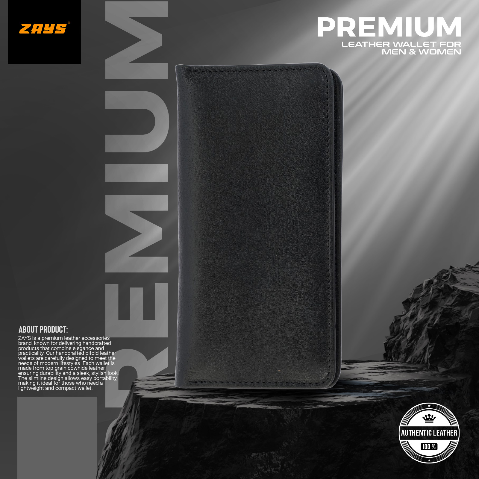 Picture of Zays Premium Genuine Leather Long Wallet for Men & Women | Elegant Design, Spacious Card & Mobile Slots | Durable Full-Grain Leather Accessory for Everyday & Travel