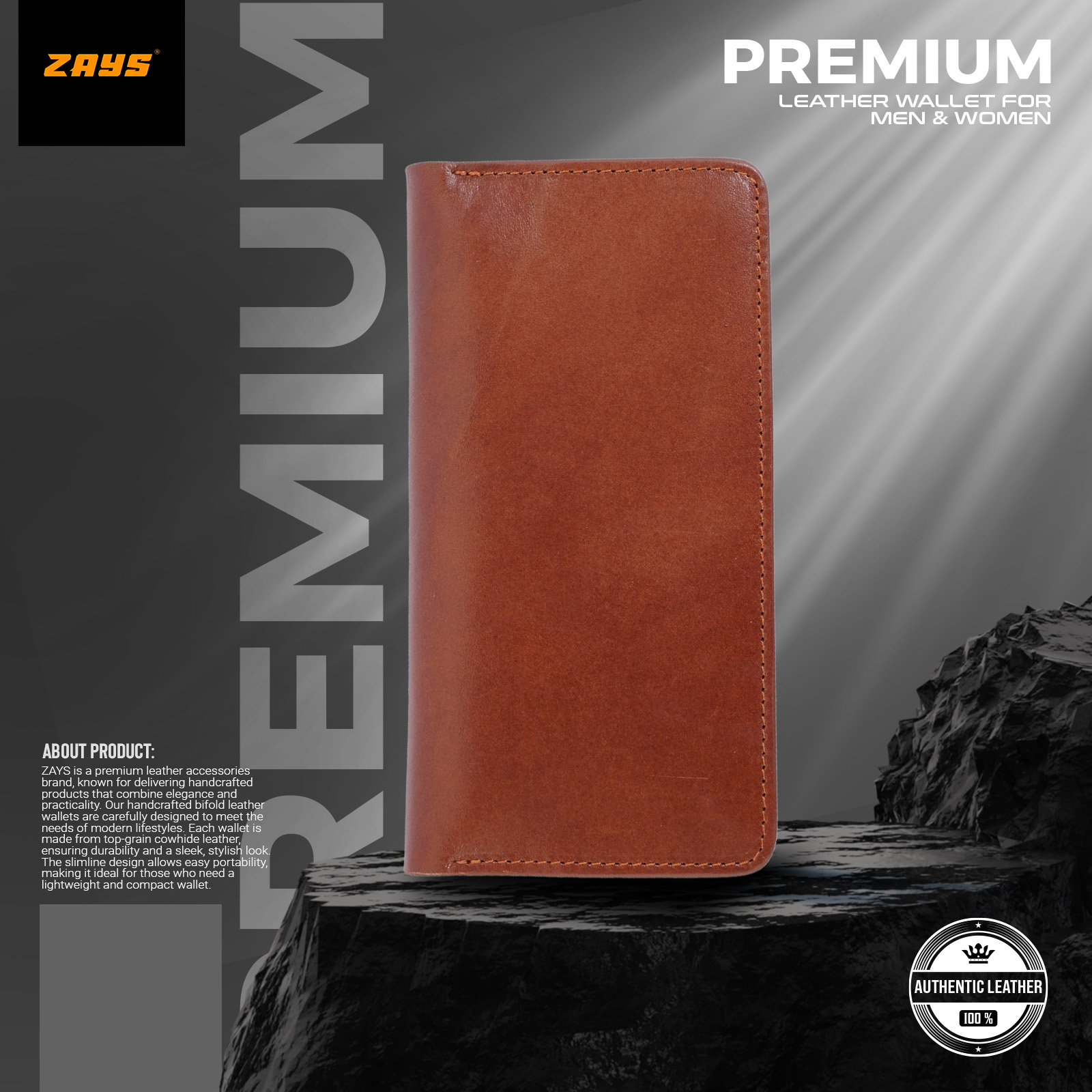 Picture of Zays Premium Genuine Leather Long Wallet for Men & Women | Elegant Design, Spacious Card & Mobile Slots | Durable Full-Grain Leather Accessory for Everyday & Travel (Brown)