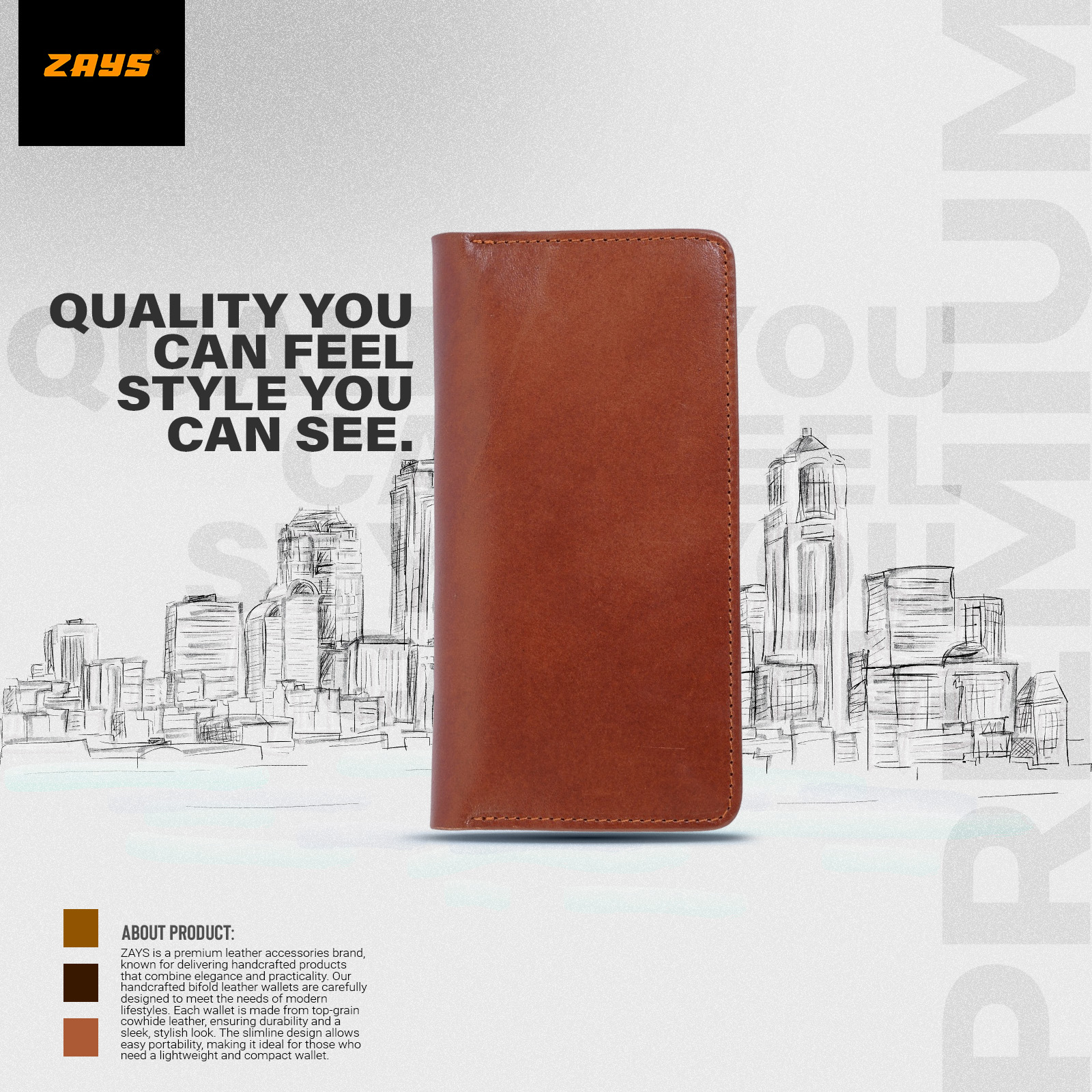 Picture of Zays Premium Genuine Leather Long Wallet for Men & Women | Elegant Design, Spacious Card & Mobile Slots | Durable Full-Grain Leather Accessory for Everyday & Travel (Brown)