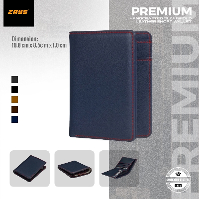 Picture of Zays Premium Handcrafted Slim Bifold Leather Short Wallet for Men & Women - Personalized Top-Grain Leather Wallet - Compact, Durable & Stylish (Navy Blue)