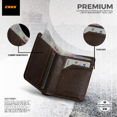 Picture of Zays Premium Handcrafted Slim Bifold Leather Short Wallet for Men & Women - Personalized Top-Grain Leather Wallet - Compact, Durable & Stylish (Chocolate)