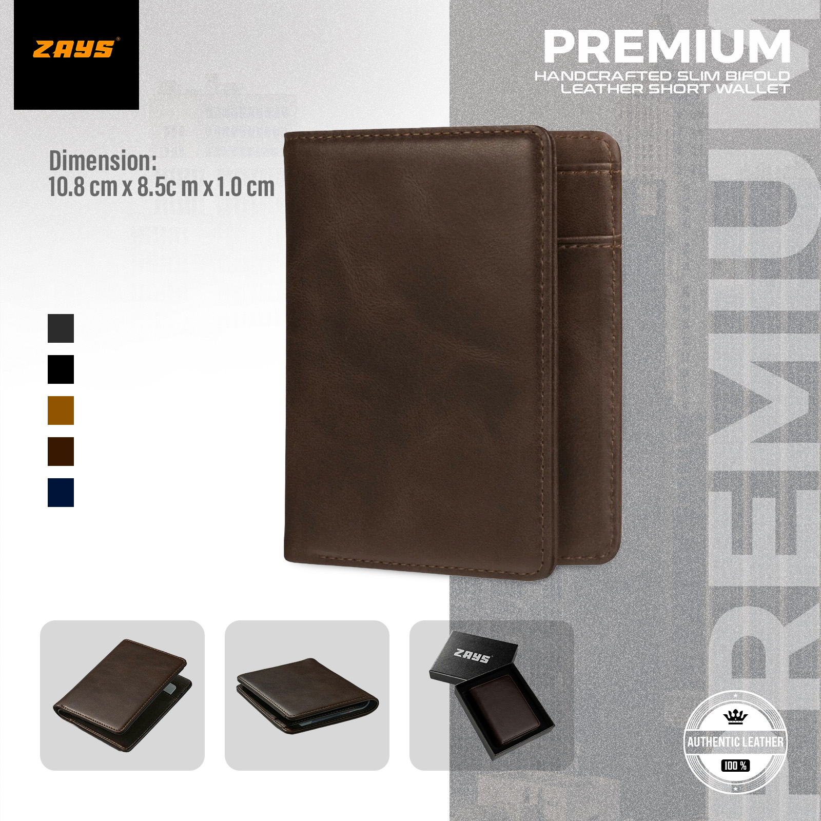 Picture of Zays Premium Handcrafted Slim Bifold Leather Short Wallet for Men & Women - Personalized Top-Grain Leather Wallet - Compact, Durable & Stylish (Chocolate)