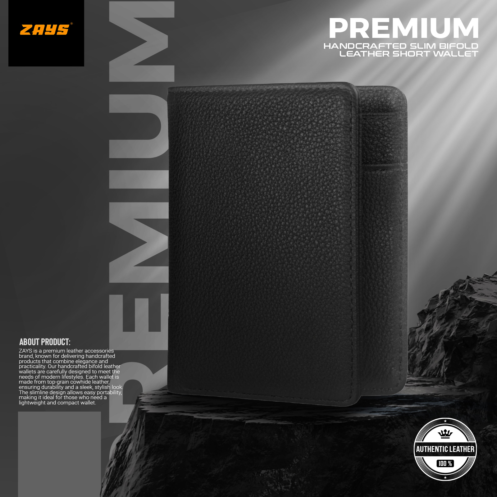 Picture of Zays Premium Handcrafted Slim Bifold Leather Short Wallet for Men & Women - Personalized Top-Grain Leather Wallet - Compact, Durable & Stylish (Black)