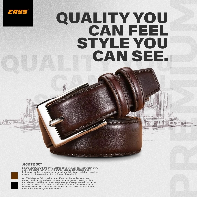 Picture of Zays Men’s Leather Belt – Premium Full-Grain Cowhide, Handmade in Bangladesh, Adjustable Fit, Rust-Proof & Nickel Free Buckle, Luxury Box Included, Ideal for Office, Casual, Traditional Wear, Wedding, Valentine, Events & Long-Term Daily Use