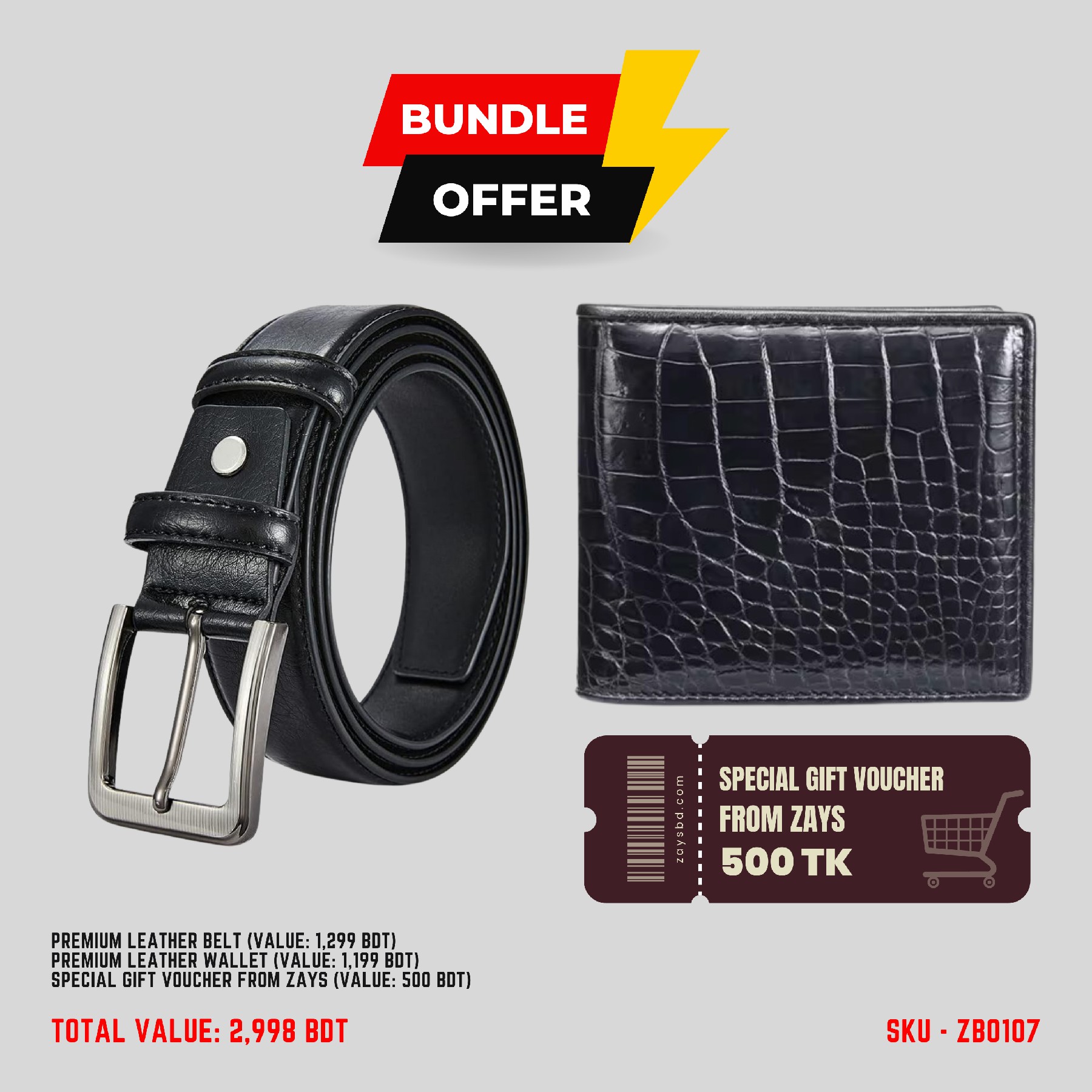 Picture of ZAYS Special Bundle: Premium Leather Belt, Wallet & Exclusive 500 TK Gift Voucher | Limited Time Deal & Stock | Huge Savings on Quality Leather Accessories