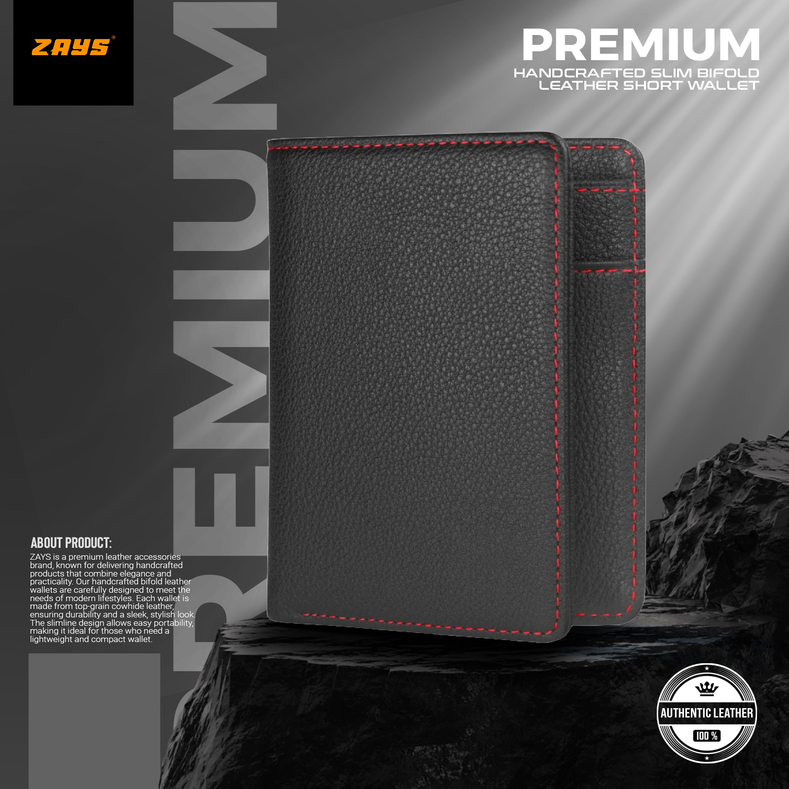 Picture of Zays Premium Handcrafted Slim Bifold Leather Short Wallet for Men & Women - Personalized Top-Grain Leather Wallet - Compact, Durable & Stylish