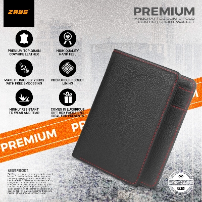 Picture of Zays Premium Handcrafted Slim Bifold Leather Short Wallet for Men & Women - Personalized Top-Grain Leather Wallet - Compact, Durable & Stylish