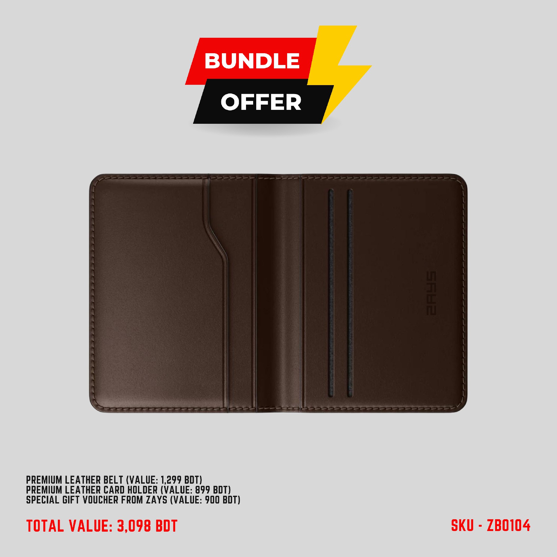 Picture of ZAYS Special Bundle: Premium Leather Belt, Card Holder Mini Wallet & Exclusive Gift Voucher | Limited Time Deal & Stock | Huge Savings on Quality Leather Accessories