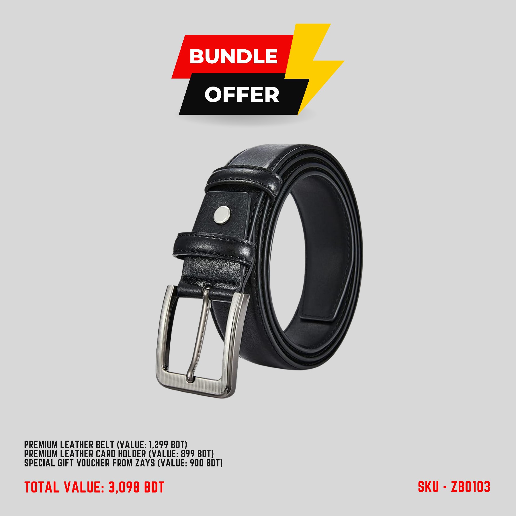 Picture of ZAYS Special Bundle: Premium Leather Belt, Card Holder Mini Wallet & Exclusive 900 TK Gift Voucher | Limited Time Deal & Stock | Huge Savings on Quality Leather Accessories