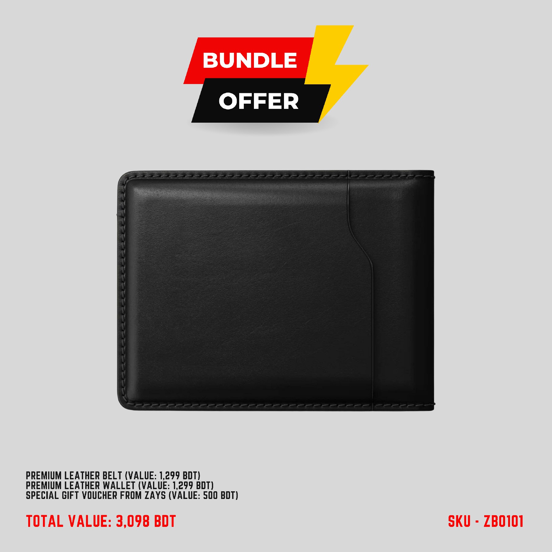 Picture of ZAYS Special Bundle: Premium Leather Belt, Wallet & Exclusive 500 TK Gift Voucher | Limited Time Deal & Stock | Huge Savings on Quality Leather Accessories