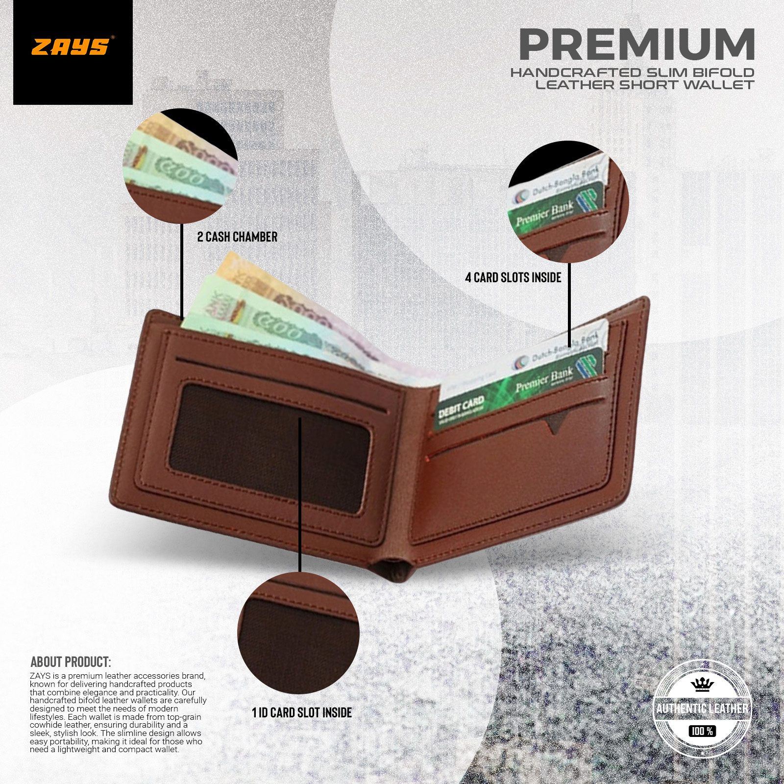 Picture of ZAYS Premium Handcrafted Crocodile Embossed Leather Bifold Wallet for Men And Women | Super Slim Durable Stylish Short Wallet | Best Quality in Bangladesh