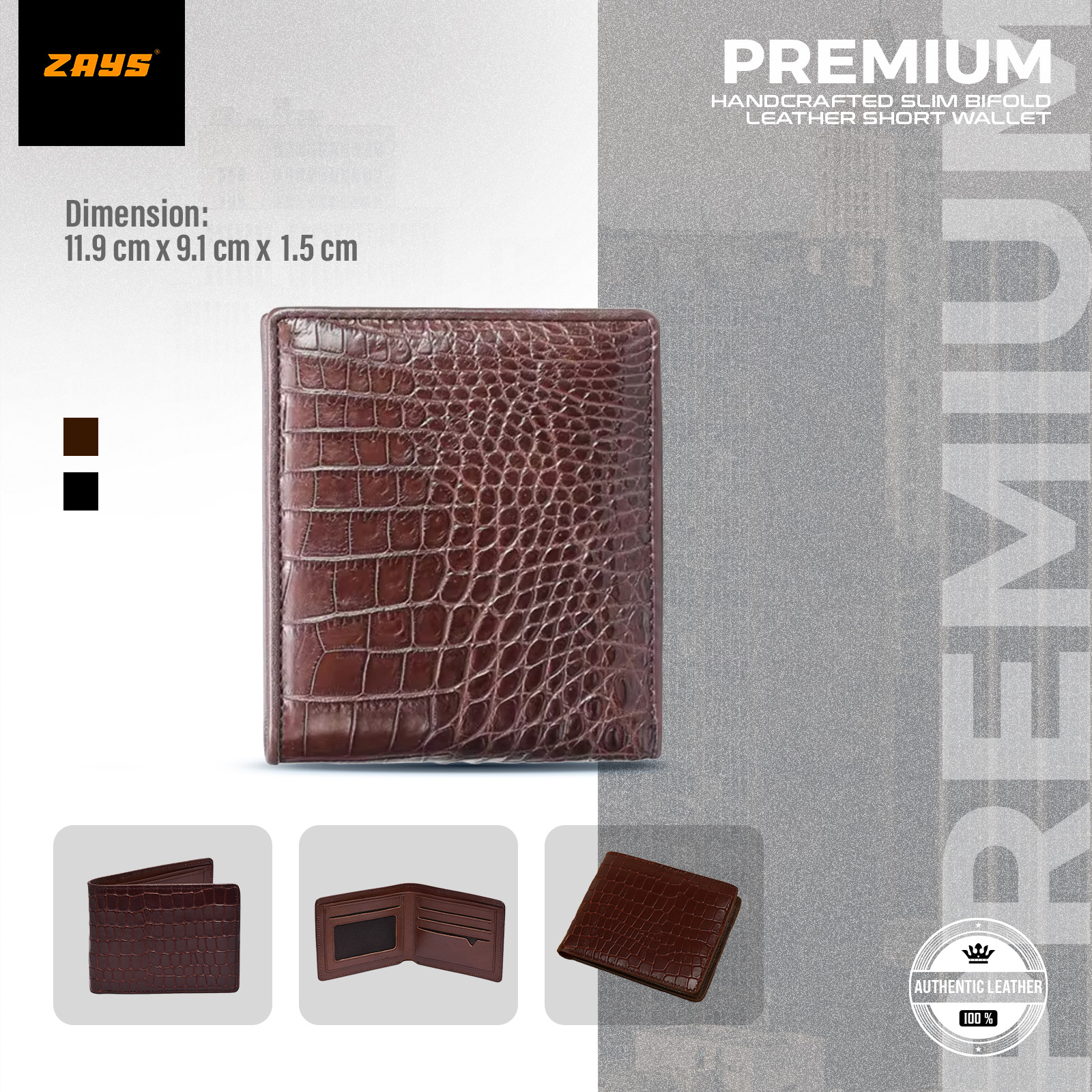 Picture of ZAYS Premium Handcrafted Crocodile Embossed Leather Bifold Wallet for Men And Women | Super Slim Durable Stylish Short Wallet | Best Quality in Bangladesh