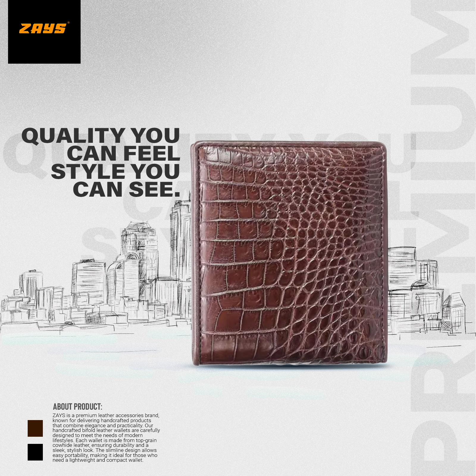 Picture of ZAYS Premium Handcrafted Crocodile Embossed Leather Bifold Wallet for Men And Women | Super Slim Durable Stylish Short Wallet | Best Quality in Bangladesh