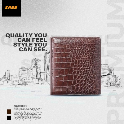 Picture of ZAYS Premium Handcrafted Crocodile Embossed Leather Bifold Wallet for Men And Women | Super Slim Durable Stylish Short Wallet | Best Quality in Bangladesh