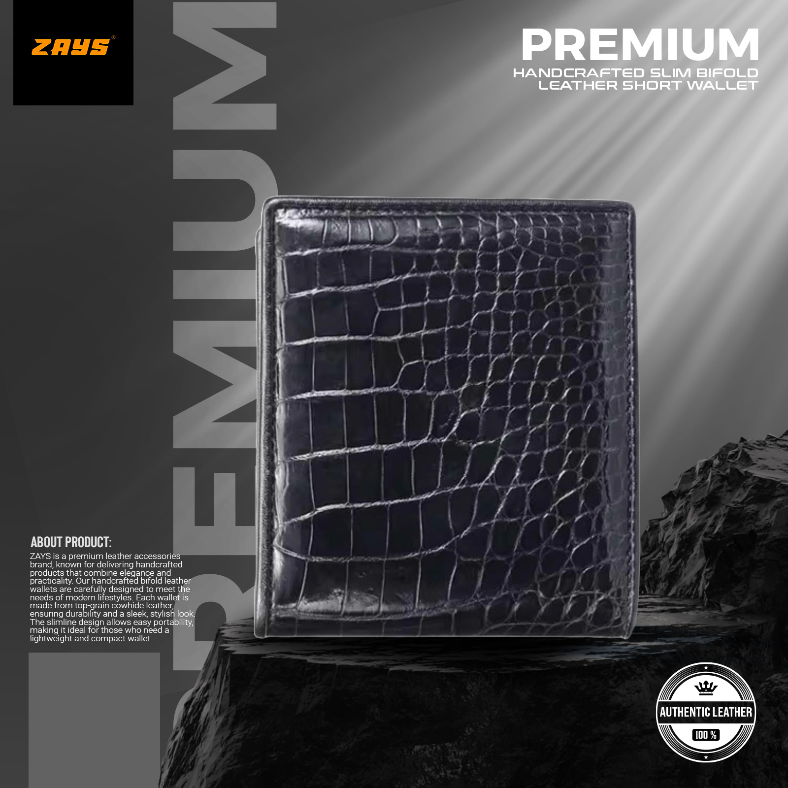 Picture of ZAYS Premium Handcrafted Crocodile Embossed Leather Bifold Wallet for Men And Women | Super Slim Durable Stylish Short Wallet | Best Quality in Bangladesh (Chocolate)