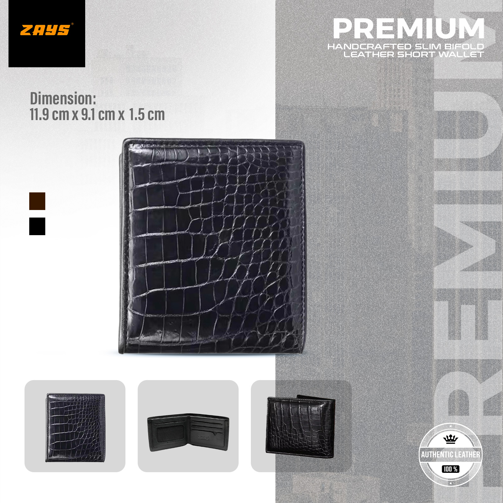 Picture of ZAYS Premium Handcrafted Crocodile Embossed Leather Bifold Wallet for Men And Women | Super Slim Durable Stylish Short Wallet | Best Quality in Bangladesh (Chocolate)