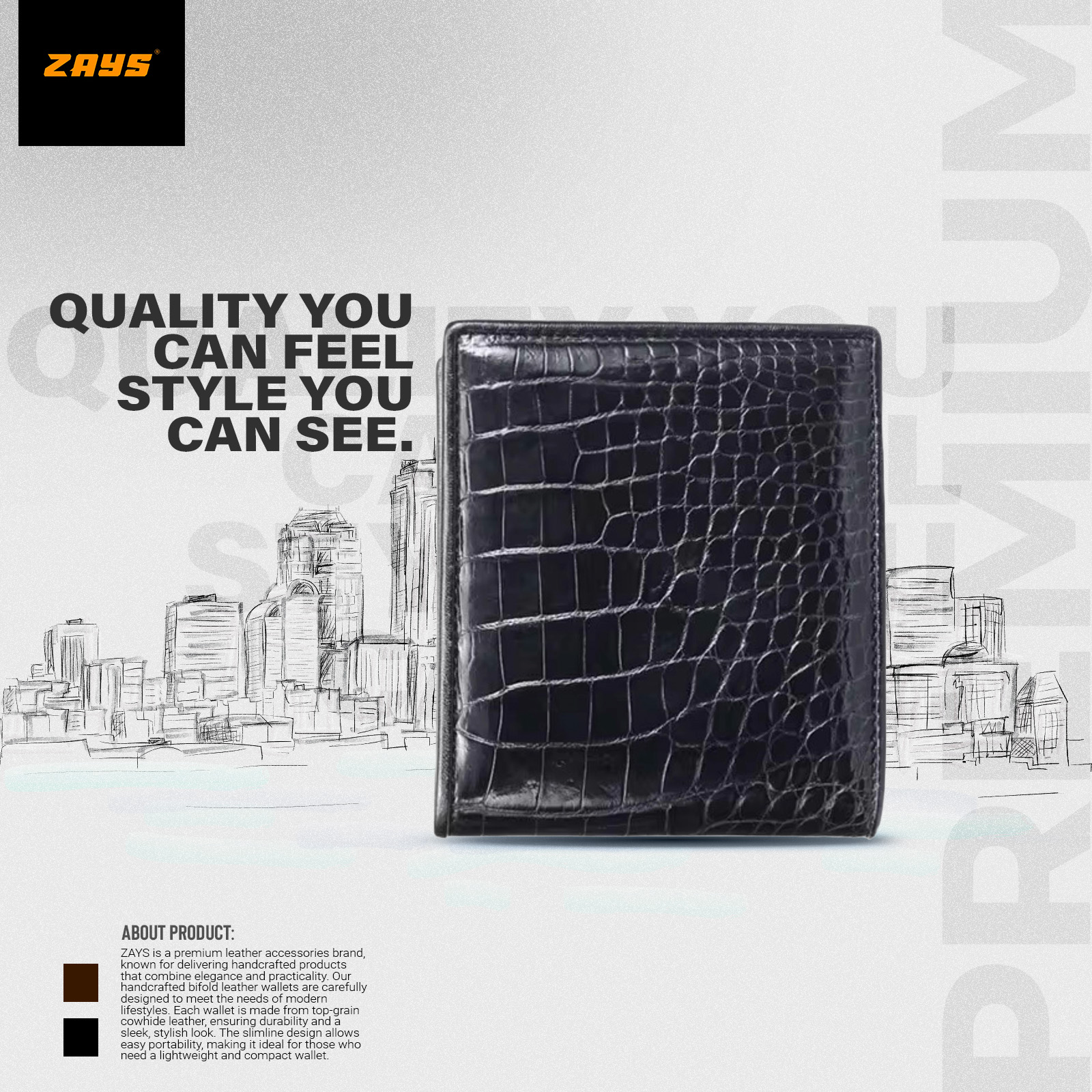 Picture of ZAYS Premium Handcrafted Crocodile Embossed Leather Bifold Wallet for Men And Women | Super Slim Durable Stylish Short Wallet | Best Quality in Bangladesh (Chocolate)