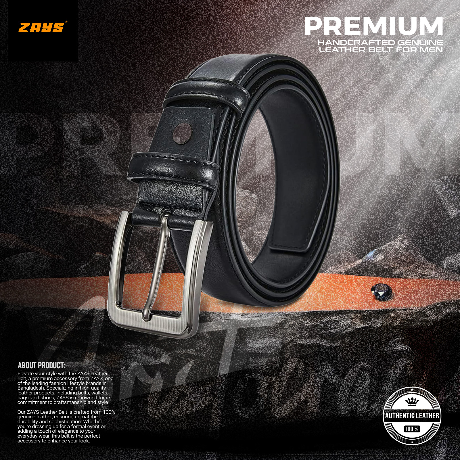 Picture of Zays Genuine Leather Belt for Men – Premium Full-Grain Cowhide, Handmade, Formal & Casual Use, Adjustable Fit, Exclusive Box Included, Stylish Black & Brown Belt for Office, Jeans, Eid, Wedding, Anniversary & Birthday Gift