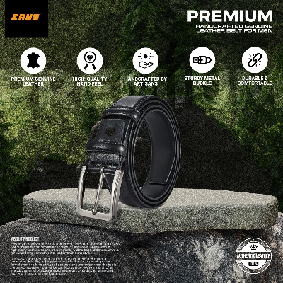 Picture of Zays Genuine Leather Belt for Men – Premium Full-Grain Cowhide, Handmade, Formal & Casual Use, Adjustable Fit, Exclusive Box Included, Stylish Black & Brown Belt for Office, Jeans, Eid, Wedding, Anniversary & Birthday Gift