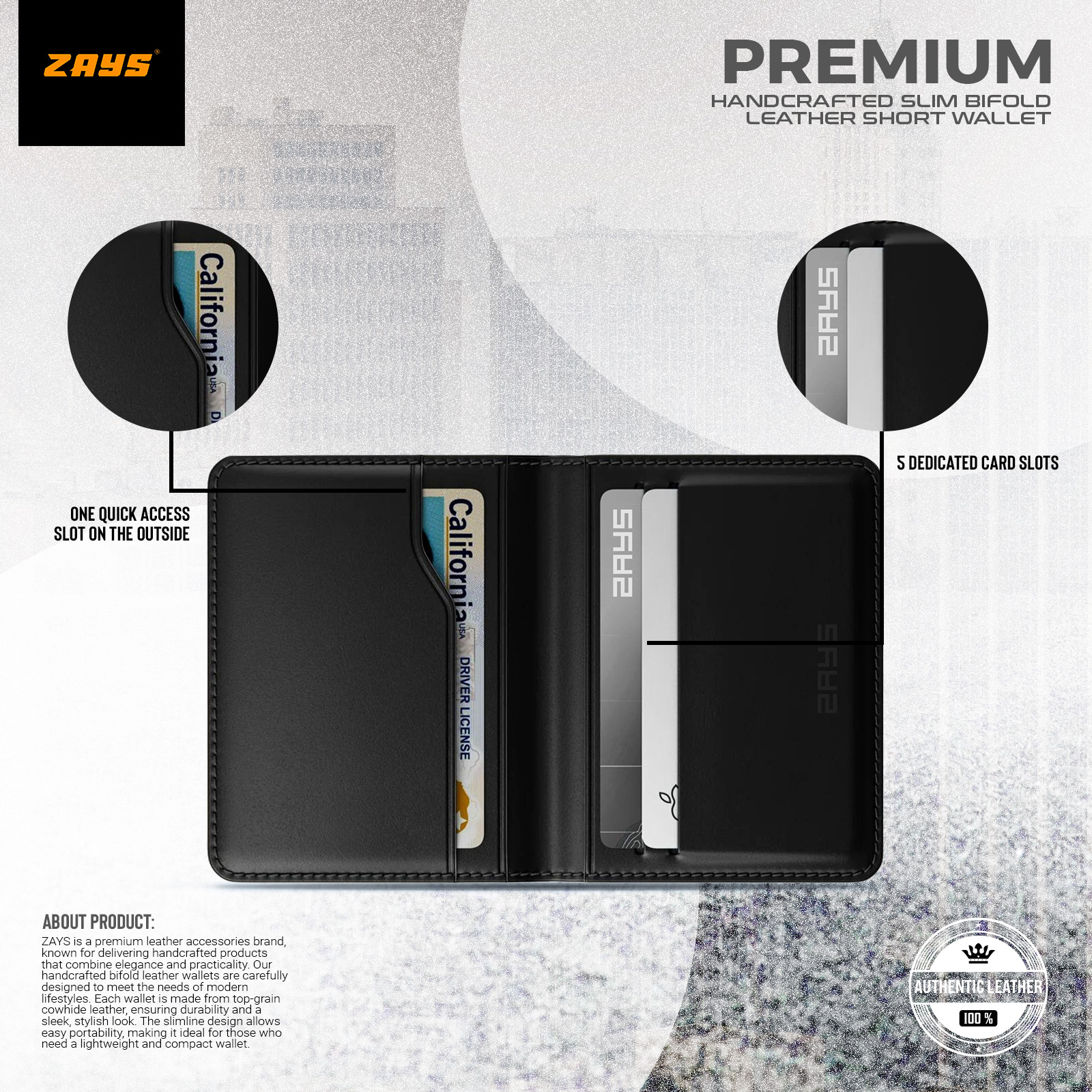 Picture of Zays Premium Leather Super Slim Card Holder Mini Wallet Handcrafted Durable Stylish Compact Wallet for Men And Women | Credit And Debit Card Holder Slim Wallet for Travel And Everyday Use (Black)