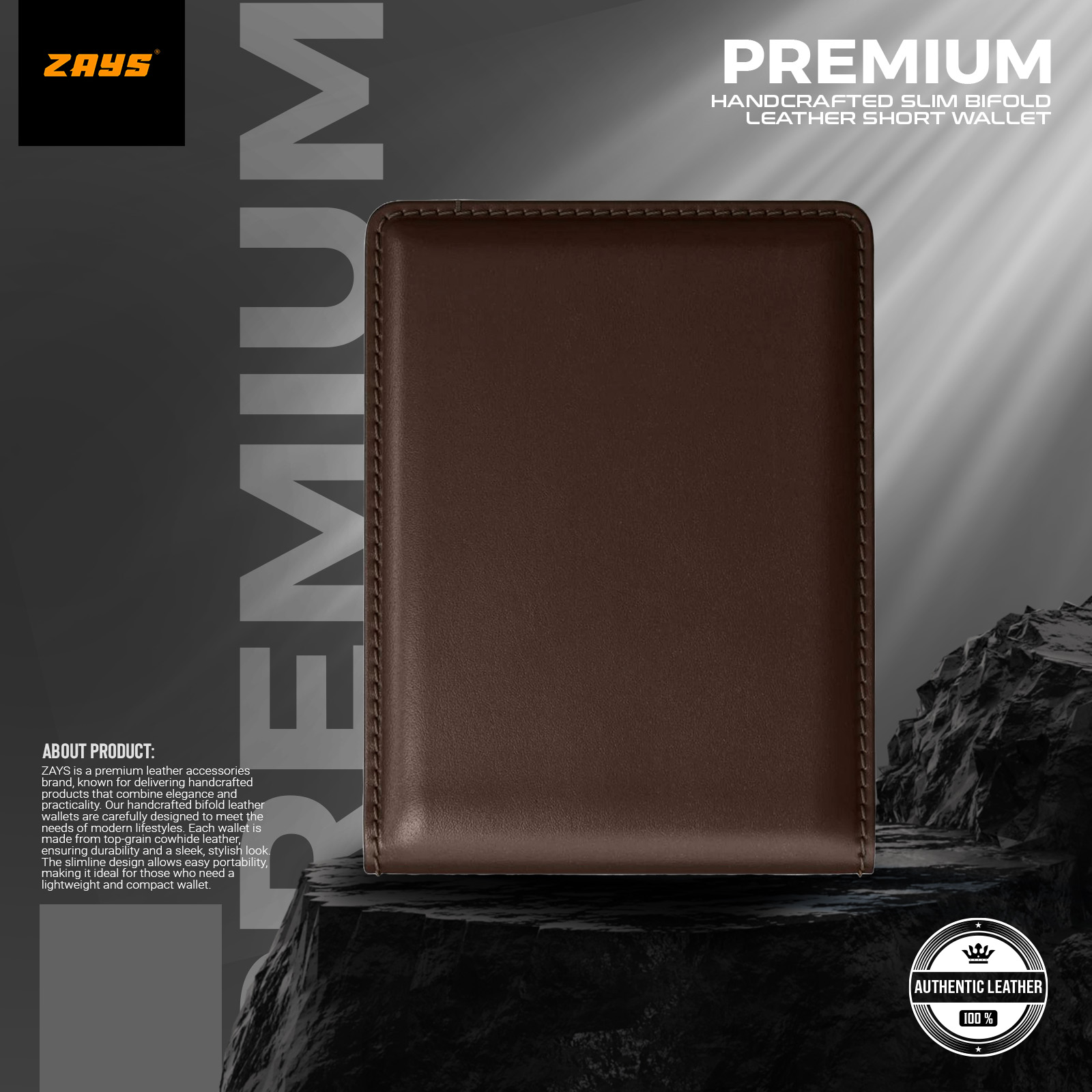 Picture of Zays Handcrafted Premium Leather Bifold Wallet – Slim, Durable & Stylish Short Wallet for Men & Women – Top-Grain Leather, Compact & Lightweight (Chocolate)