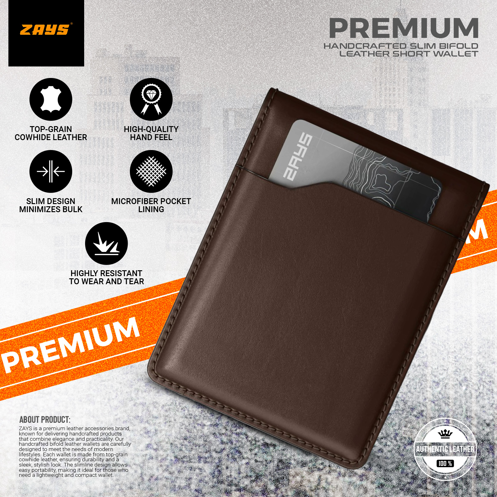 Picture of Zays Handcrafted Premium Leather Bifold Wallet – Slim, Durable & Stylish Short Wallet for Men & Women – Top-Grain Leather, Compact & Lightweight (Chocolate)