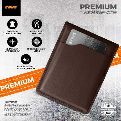 Picture of Zays Handcrafted Premium Leather Bifold Wallet – Slim, Durable & Stylish Short Wallet for Men & Women – Top-Grain Leather, Compact & Lightweight (Chocolate)