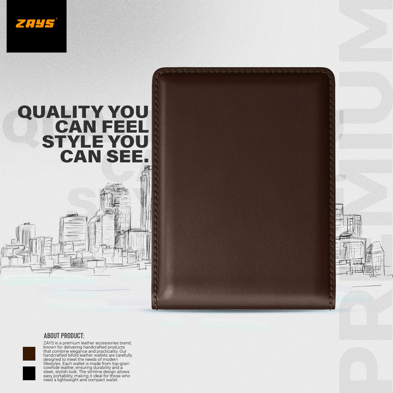 Picture of Zays Handcrafted Premium Leather Bifold Wallet – Slim, Durable & Stylish Short Wallet for Men & Women – Top-Grain Leather, Compact & Lightweight (Chocolate)