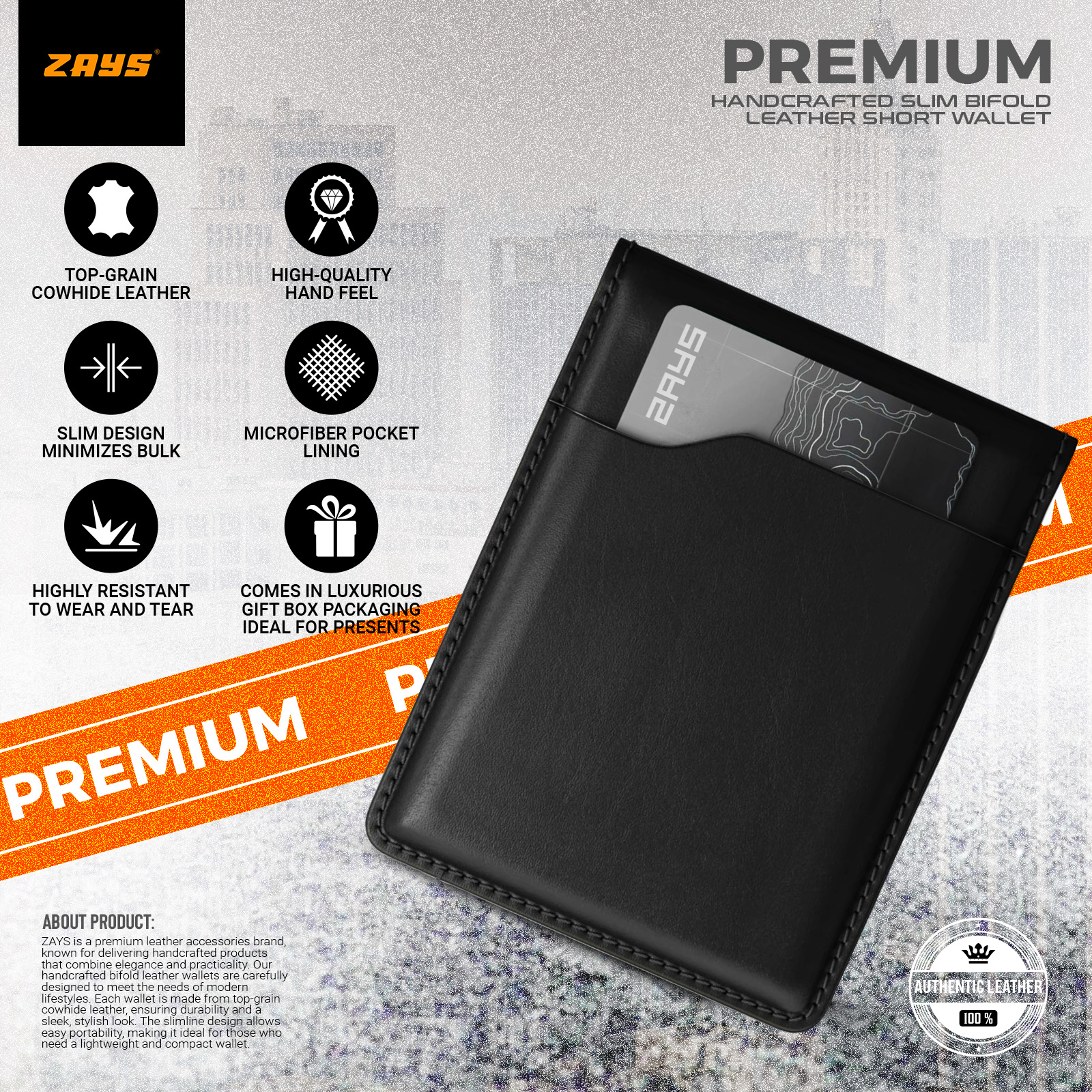 Picture of Zays Handcrafted Premium Leather Bifold Wallet – Slim, Durable & Stylish Short Wallet for Men & Women – Top-Grain Leather, Compact & Lightweight