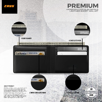 Picture of Zays Handcrafted Premium Leather Bifold Wallet – Slim, Durable & Stylish Short Wallet for Men & Women – Top-Grain Leather, Compact & Lightweight