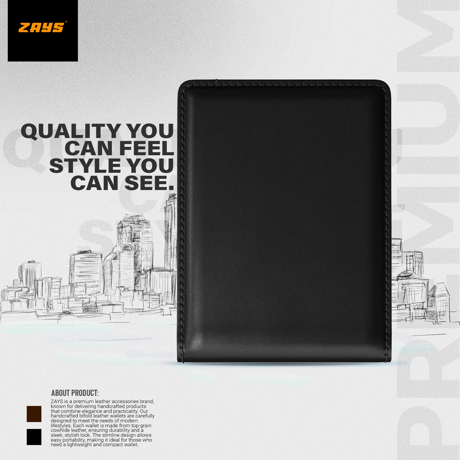 Picture of Zays Handcrafted Premium Leather Bifold Wallet – Slim, Durable & Stylish Short Wallet for Men & Women – Top-Grain Leather, Compact & Lightweight