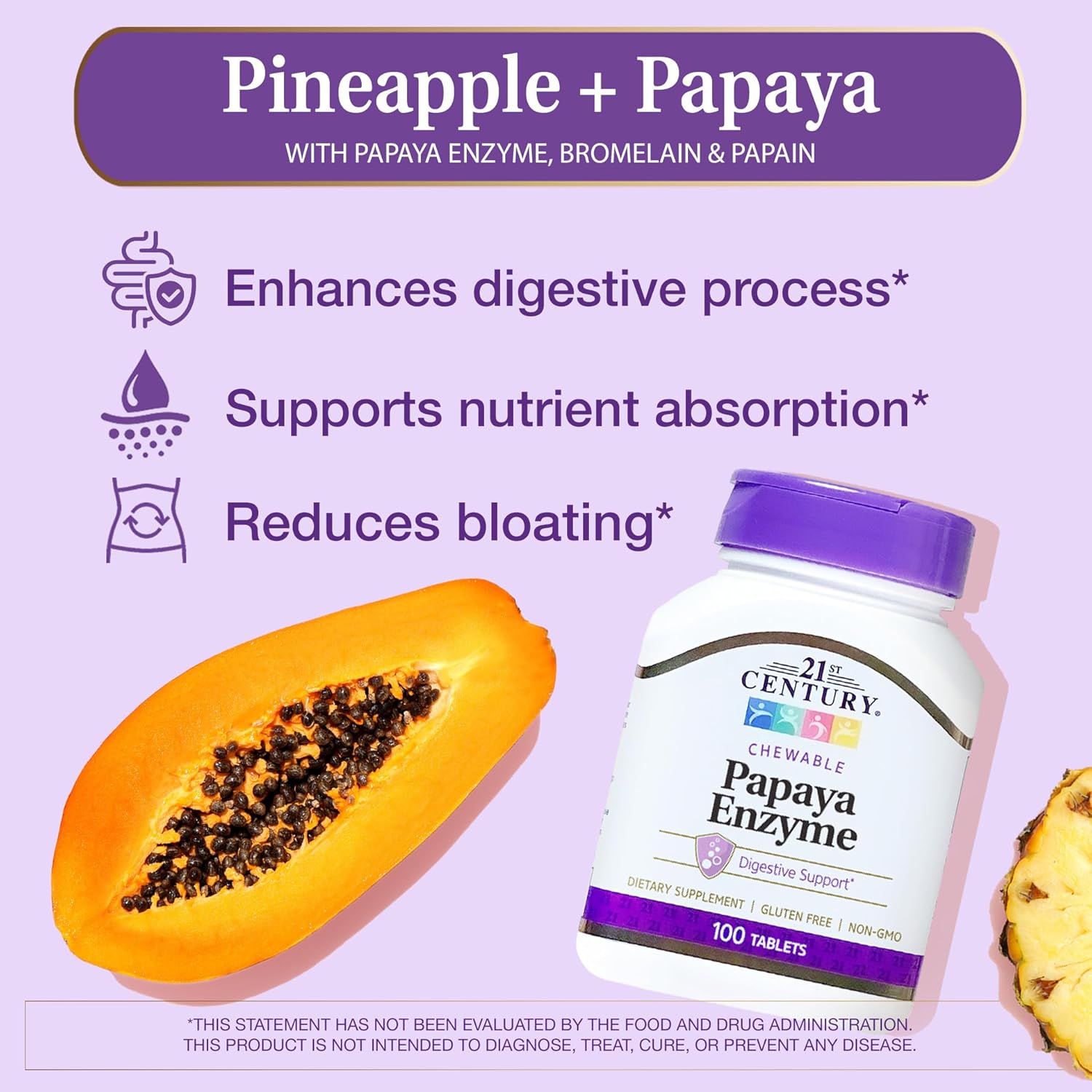 Picture of 21st Century Papaya Enzyme Chewable 100 Tablets