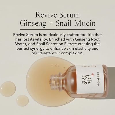 Picture of Beauty of Joseon Revive Snail Mucin Ginseng Serum Hydrating Peptide Facial Moisturizer Dark Spot Acne Scar Remover 30ml
