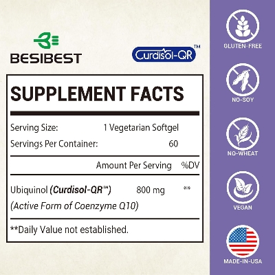 Picture of Besibest Liposomal Ubiquinol CoQ10 800 MG Softgel, High Absorption CoQ10 Ubiquinol Supplement Active Coenzyme Q10 800mg 60 Vegan Softgels