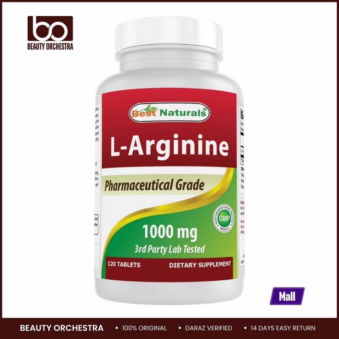 Picture of Best Naturals L-Arginine 1000 mg 120 Tablets - Pharmaceutical Grade L Arginine supplement promotes nitric oxide synthesis