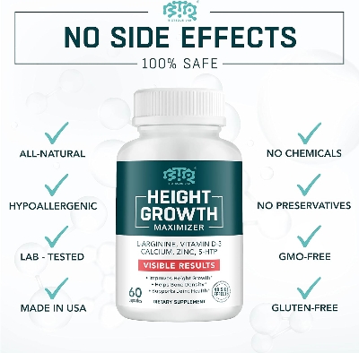 Picture of Bioteque Lab Height Growth Maximizer, Calcium, Vitamin D3 and Zinc Blend Pills, Bone Growth Supplement for Kids and Teens, Bone Strength, Density Support, GMO-Free, Gluten-Free, Made in USA, 60 Caps