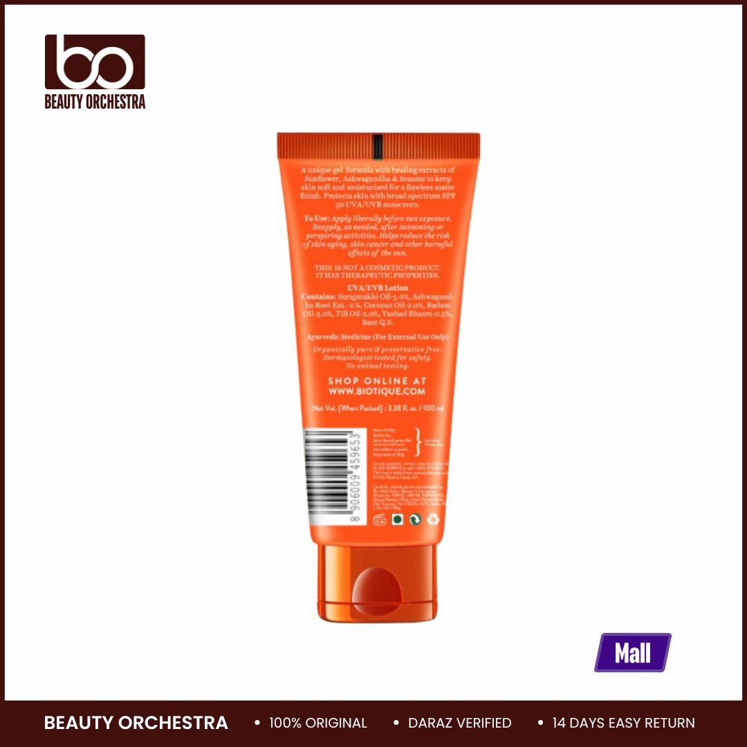 Picture of Biotique advanced ayurveda Sun shield bio sunflower matte gel spf 50 uvb - 100 ml