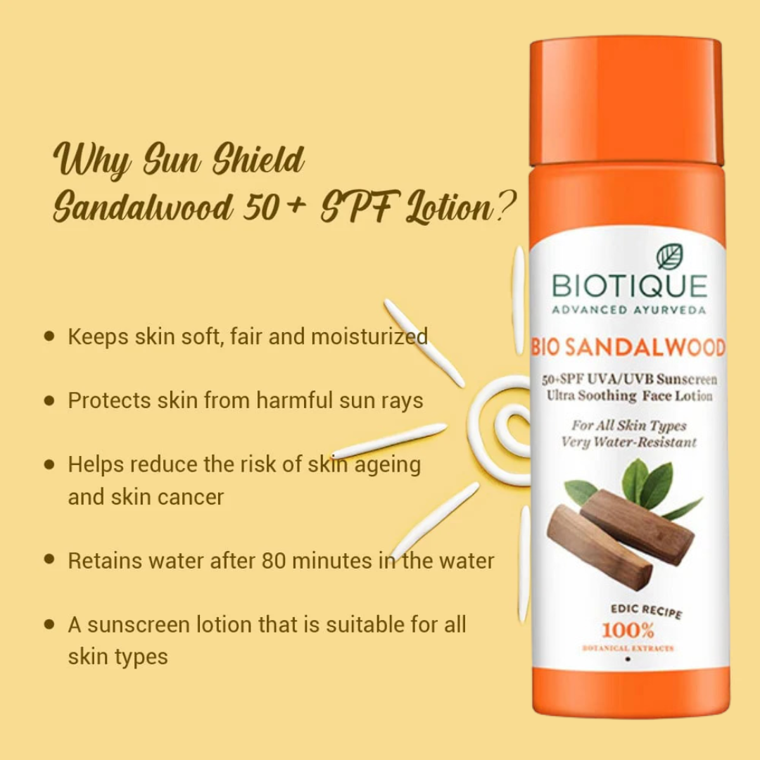 Picture of Biotique Bio Sun Shield Sandalwood 50+ SPF Sunscreen Lotion - 120ml