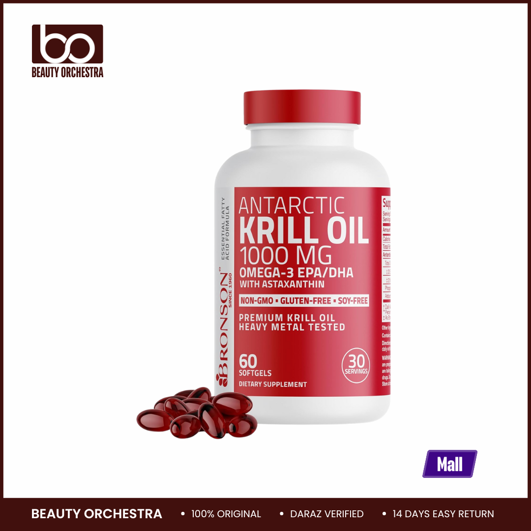 Picture of Bronson Antarctic Krill Oil 1000 mg with Omega-3s EPA, DHA, Astaxanthin and Phospholipids 60 Softgels