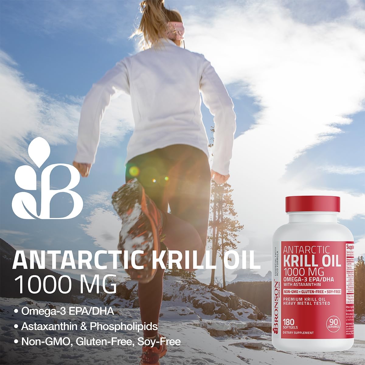 Picture of Bronson Antarctic Krill Oil 1000 mg with Omega-3s EPA, DHA, Astaxanthin and Phospholipids 60 Softgels