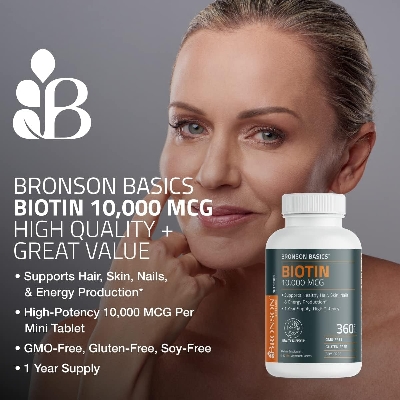 Picture of Bronson Biotin 10,000mcg, Supports Healthy Hair Skin and Nails Vegetarian150 Tablets