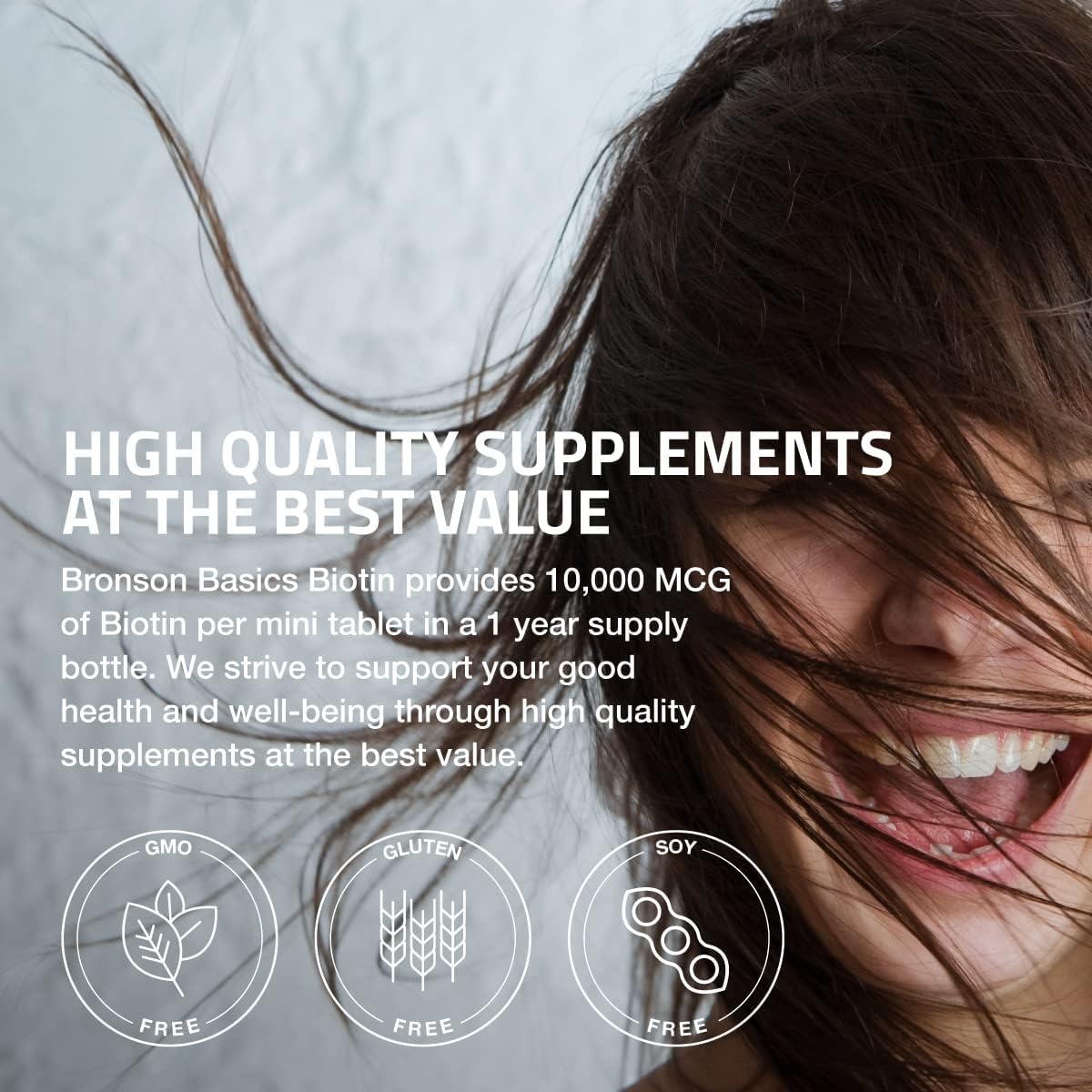 Picture of Bronson Biotin 10,000mcg, Supports Healthy Hair Skin and Nails Vegetarian150 Tablets